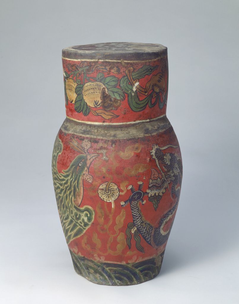 图片[1]-Clay colored lacquer joy wine jar-China Archive